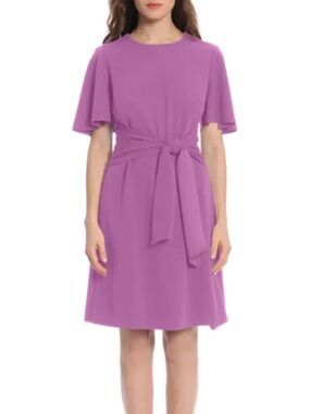 Donna Morgan Women's Pink Lavender Tie-Waist A-Line Dress